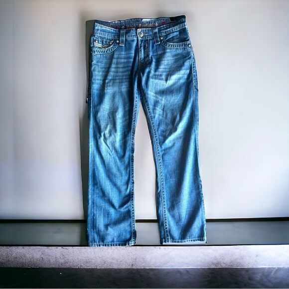 ROCK REVIVAL JEANS l Men’s Size 34 Straight l Dark wash l 5-pocket design l EUC - Picture 4 of 16